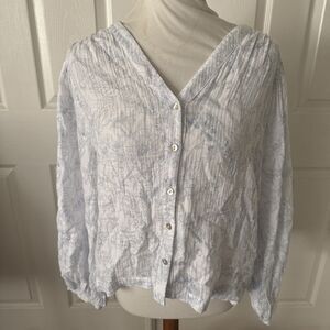 Laura Ashley Womens Cotton Floral Lounge Pajama Top ONLY Large Crinkle Gauze